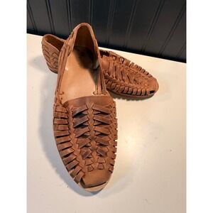 Nisolo Huarache Sandals Brandy Leather Woven Slip On Flats Womens 8.5 Peru